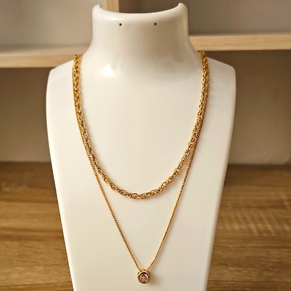 Gold Layered Necklace Set with Pendant